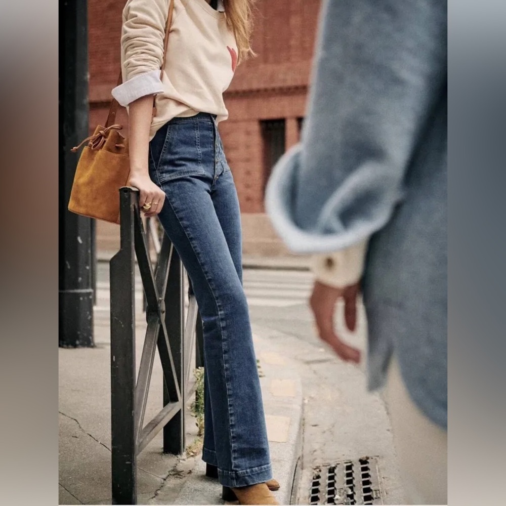 Sezane Tommy Blue High-Waisted Denim Trousers